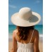 Wide Brim Braded Paper Straw Hat w/ Frill - White - HT-ST255WT